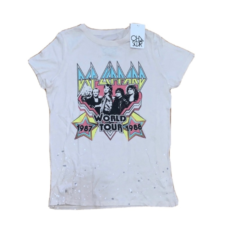 Chaser | Def Leppard World Tour Splattered Band Tee Size M Cream - Picture 7 of 8